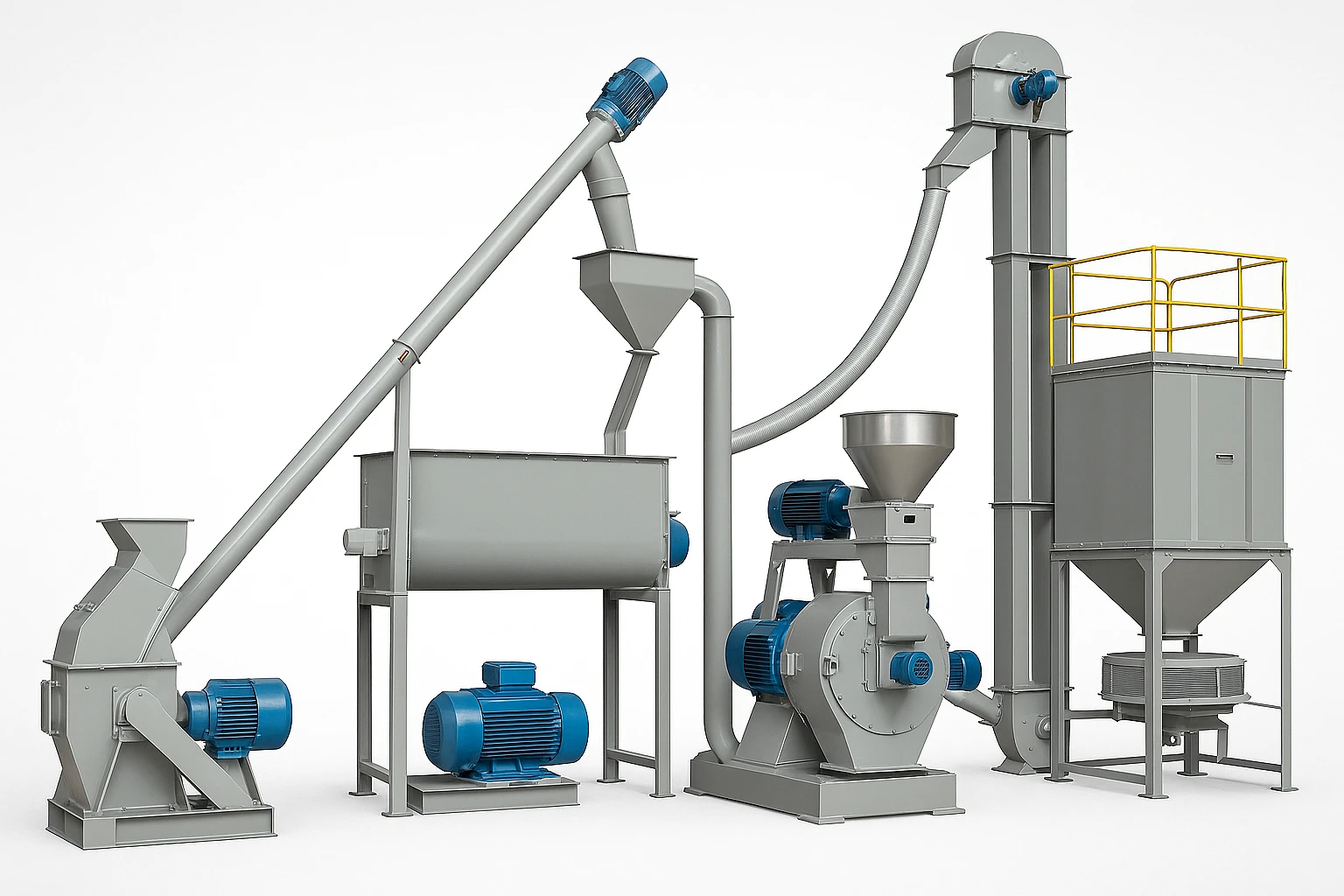 Pellet Plant 1500 kg/h – Expandable Semi-Industrial Line by Meelko related product image - TWVlbGtvIDE1MDAga2lsb2dyYW0gcGVyIGhvdXIgcGVsbGV0IHBsYW50IHdpdGggaGlnaC1jYXBhY2l0eSByaW5nIGRpZSBwZWxsZXQgbWlsbC4gRXhwYW5kYWJsZSBzZW1pLWluZHVzdHJpYWwgbGluZSBpZGVhbCBmb3IgcHJvZmVzc2lvbmFsIHByb2R1Y3Rpb24gb2YgYW5pbWFsIGZlZWQgcGVsbGV0cywgZW5lcmd5IGJpb21hc3MgYW5kIGNvbXBhY3RlZCBmb3JhZ2UgZmVhdHVyaW5nIG1peGluZywgY29vbGluZyBhbmQgc2NyZWVuaW5nIGVxdWlwbWVudCBpbnRlZ3JhdGVkLg==