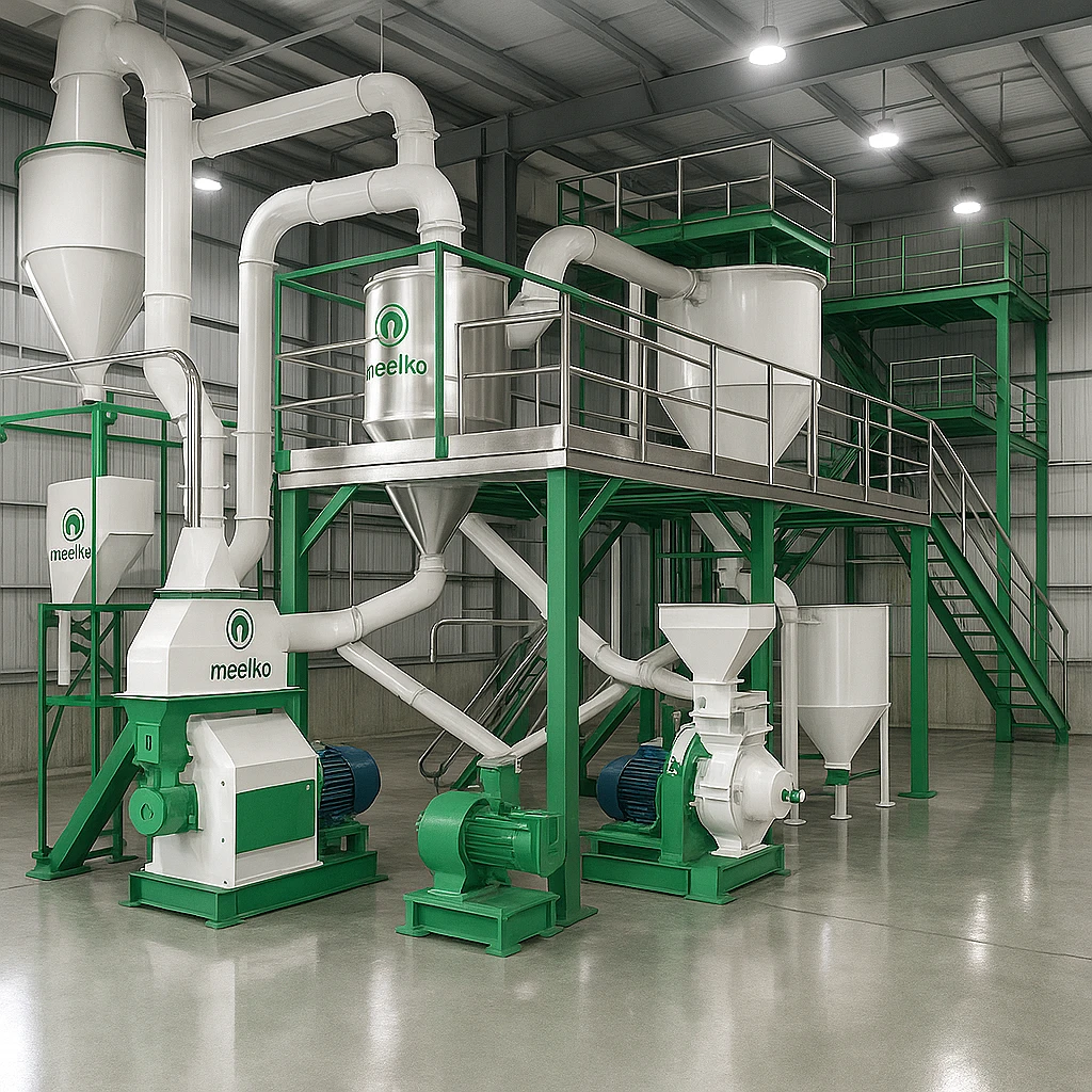 Pellet Plant 2000 kg/h – Industrial Production with Dual MKRD420C-W Ring Die Pellet Mills related product image - VGhlIE1lZWxrbyAyMDAwIGtnL2ggcGVsbGV0IHBsYW50IGludGVncmF0ZXMgdHdvIE1LUkQ0MjBDLVcgcmluZyBkaWUgcGVsbGV0IG1pbGxzIGZvciBjb250aW51b3VzIGluZHVzdHJpYWwgcHJvZHVjdGlvbi4gSWRlYWwgZm9yIGJpb21hc3MsIGJhbGFuY2VkIGFuaW1hbCBmZWVkIGFuZCBvdGhlciBtYXRlcmlhbHMgcmVxdWlyaW5nIGhpZ2ggY2FwYWNpdHksIGVuZXJneSBlZmZpY2llbmN5IGFuZCBjb25zaXN0ZW50IHBlbGxldCBxdWFsaXR5IGF0IGluZHVzdHJpYWwgc2NhbGUu