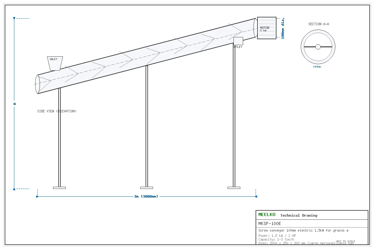100mm electric Screw Conveyor for grains and cereals product image - Meelko